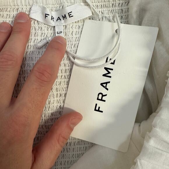 NEW FRAME Ruched Crop Puff Sleeve Blouse Blanc White - Picture 6 of 14